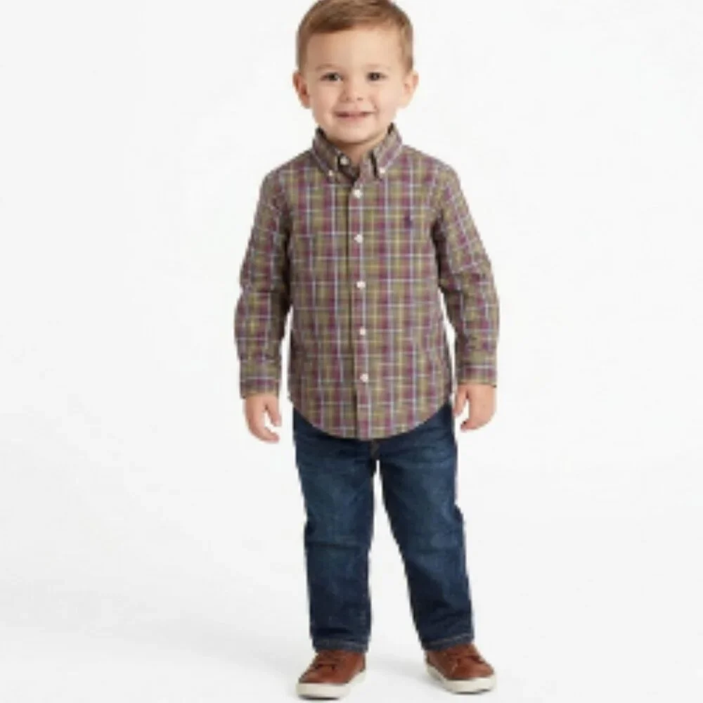 Ralph Lauren Toddler Boy's Button Down Oxford Plaid Shirt, Special Events, sz 3T